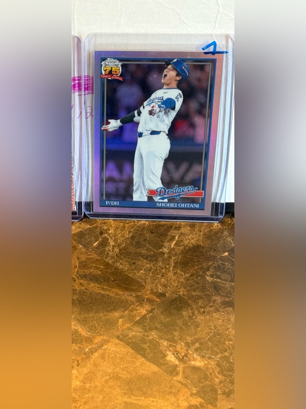 Ohtani 75th Los Angeles Dodgers Blue Baseball Card Display
